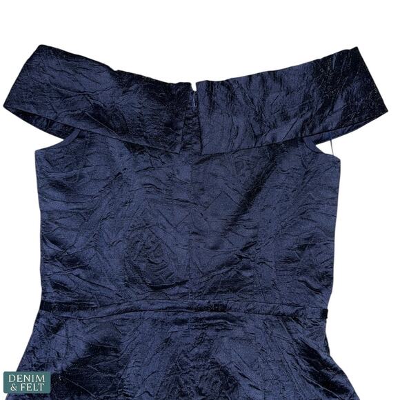 Teri Jon Rickie Freeman Navy Off Shoulder Jacquard Gown Formal Dress 6 Wedding - Picture 13 of 15